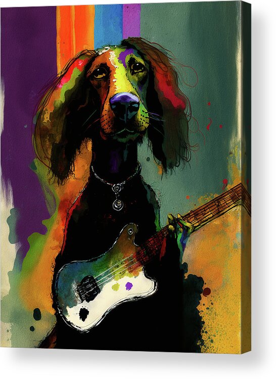 Rock Star Acrylic Print featuring the painting Rock Star Musician - Fanny Anime Dachshund Dog Colorful Graphic 006 by Aryu