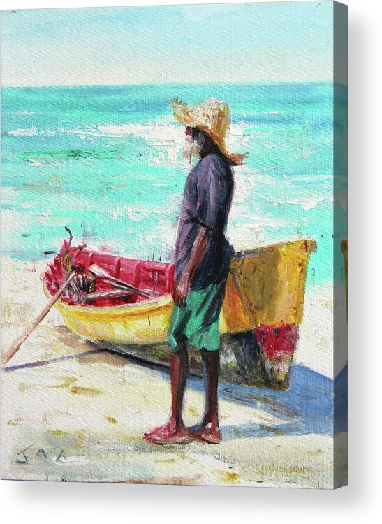 Fisherman Acrylic Print featuring the painting Romulus and Powerplay by Jonathan Guy-Gladding JAG