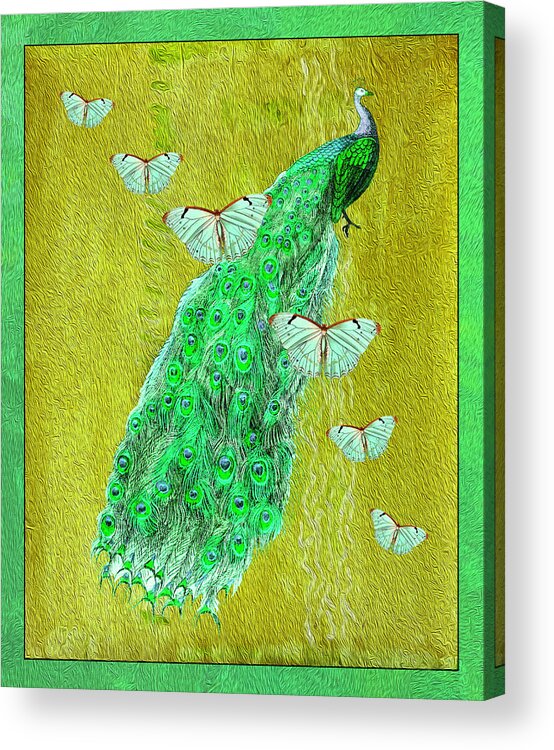 Peacock Acrylic Print featuring the mixed media Royal Peacock by Lorena Cassady