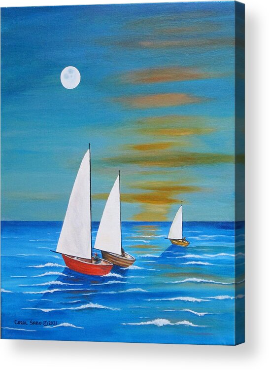 Sail Boats Acrylic Print featuring the painting Sailing Trio by Carol Sabo