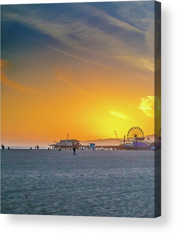 Santa Monica Sunset Acrylic Print featuring the photograph Santa Monica Sunset Tryptich_1 by Az Jackson