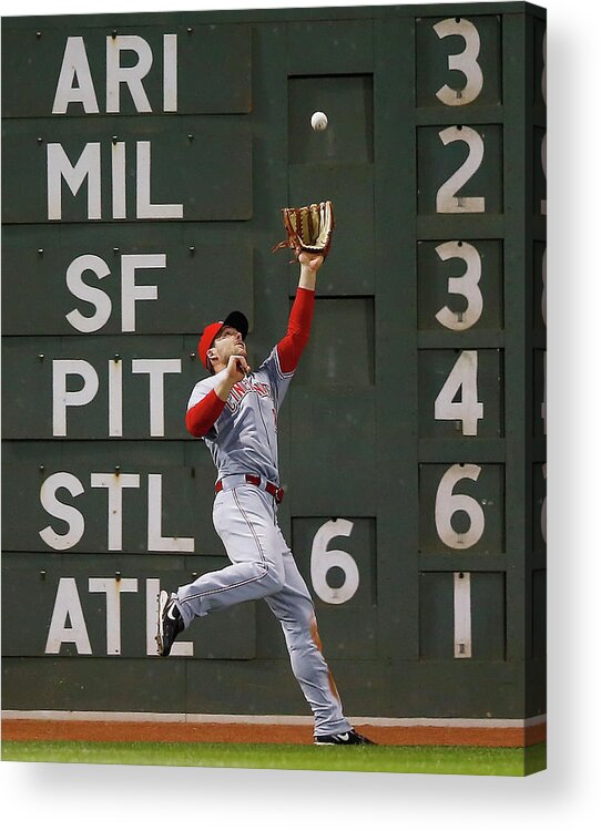 American League Baseball Acrylic Print featuring the photograph Shane Victorino and Chris Heisey by Jared Wickerham