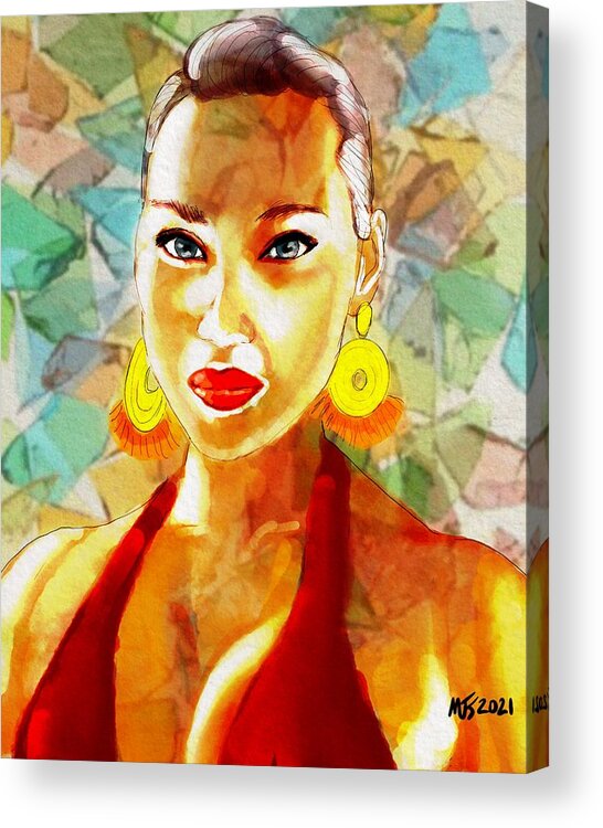 Portrait Acrylic Print featuring the digital art She Is The Sun by Michael Kallstrom