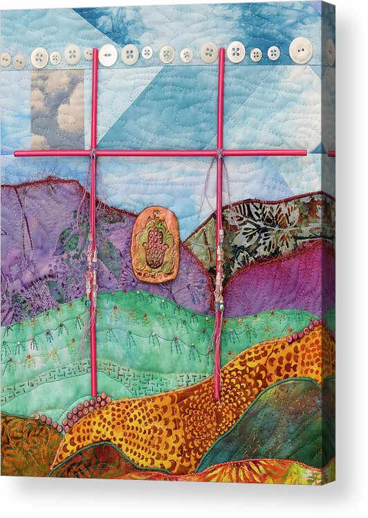 Fiber Art Acrylic Print featuring the mixed media Shrine to Land and Sky G by Vivian Aumond