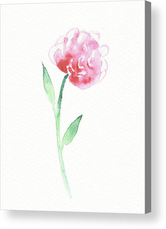 Flower Acrylic Print featuring the painting Simple Grace Beautiful Botanical Watercolor Pink Peony Flower III by Irina Sztukowski