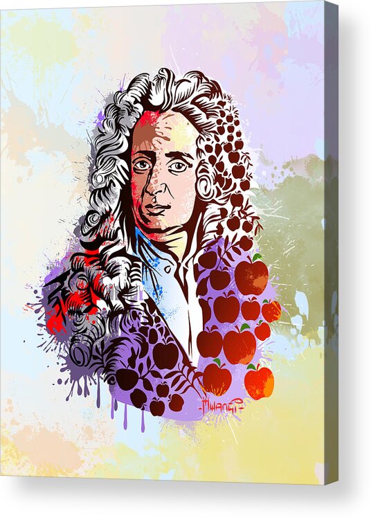 Gravity Acrylic Print featuring the painting Sir Isaac Newton by Anthony Mwangi