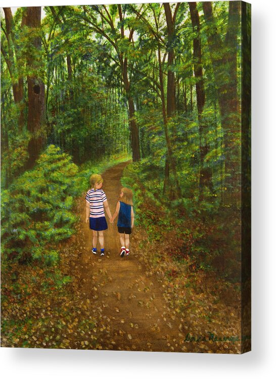 Girls Acrylic Print featuring the painting Sisters by Donna Manaraze