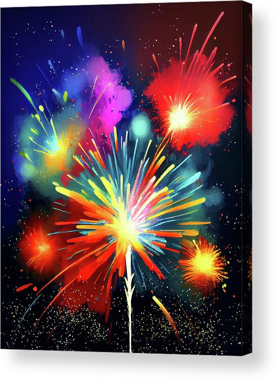 Abstract Acrylic Print featuring the digital art Skies Aglow With Fireworks by Mark E Tisdale