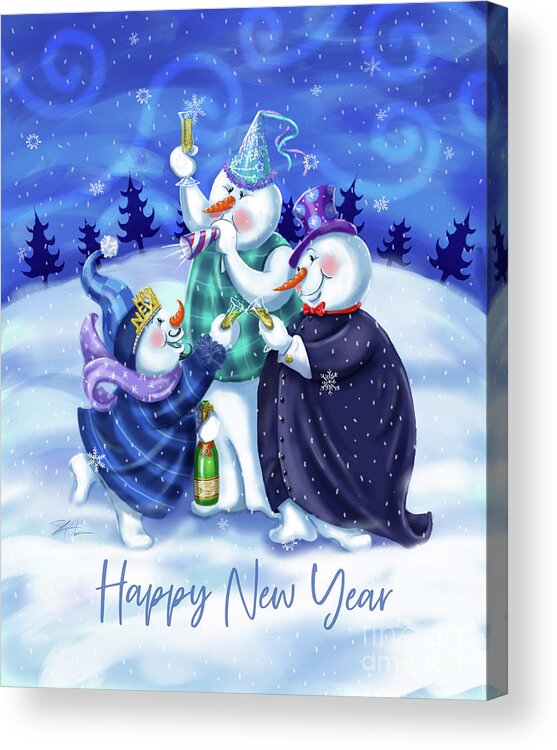Snowman Acrylic Print featuring the mixed media Snowman Happy New Year by Shari Warren