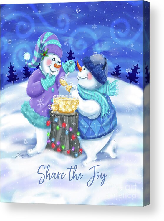 Snowman Acrylic Print featuring the mixed media Snowman Share the Joy by Shari Warren