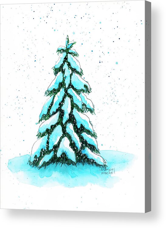 Snowy Acrylic Print featuring the painting Snowy Woodland Tree by Darice Machel McGuire