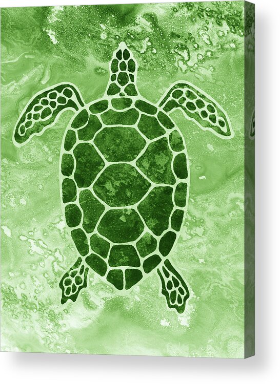 Turtle Acrylic Print featuring the painting Soft Moss Green Watercolor Tortoise Under The Sea Turtle Native Art Ocean Creature I by Irina Sztukowski
