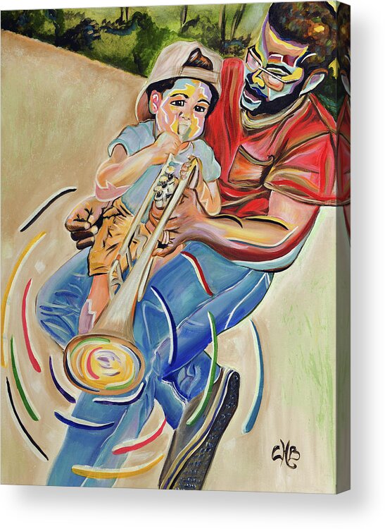 Father Acrylic Print featuring the painting Sounds of Fatherhood by Chiquita Howard-Bostic
