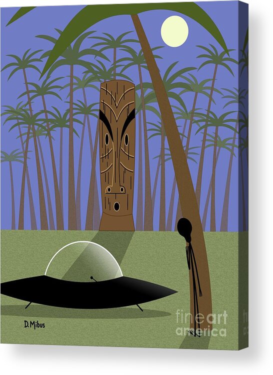 Space Alien Acrylic Print featuring the digital art Space Alien Spies Tiki Statue by Donna Mibus