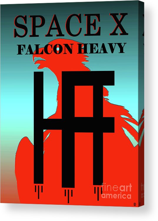 Falcon Heavy Acrylic Print featuring the mixed media Space X falcon heavy design A by David Lee Thompson