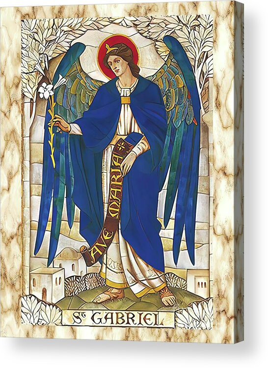 Angel Acrylic Print featuring the mixed media St Gabriel Archangel Angel Catholic Saint by Iconography