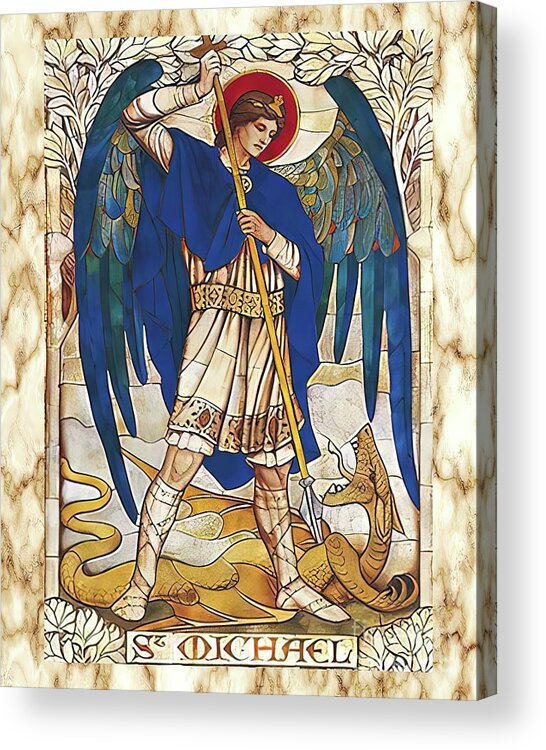 Raphael Acrylic Print featuring the mixed media St MIchael the Archangel Angel Saint by Iconography
