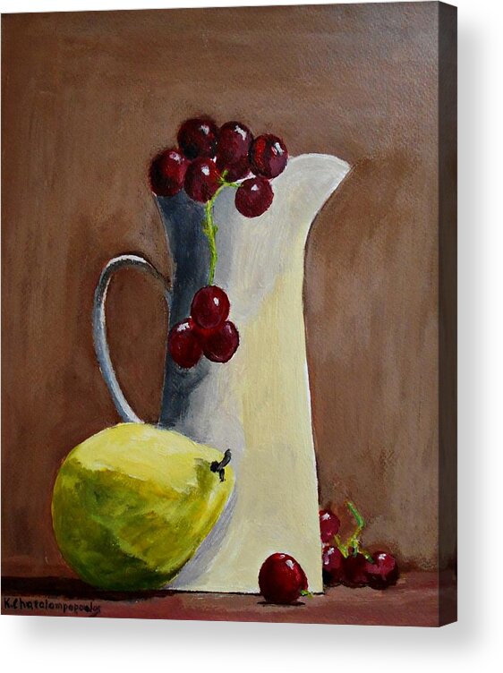 Still Life Acrylic Print featuring the painting Still life with grapes and lemon by Konstantinos Charalampopoulos
