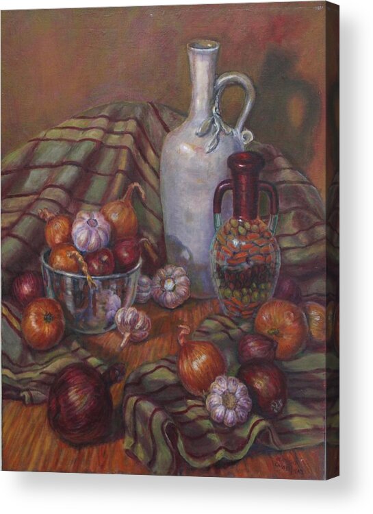 Still Life Acrylic Print featuring the painting Still Life With Onions by Veronica Cassell vaz