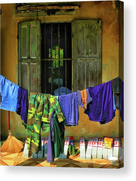 Clothes Acrylic Print featuring the photograph Opened window, Vietnam by Robert Bociaga