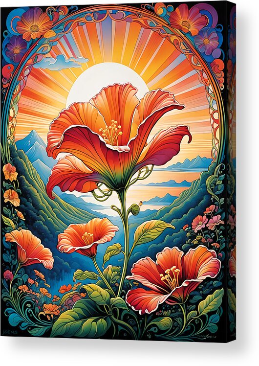 Vibrant Acrylic Print featuring the digital art Sun Ray Flower Pop Art by Greg Joens