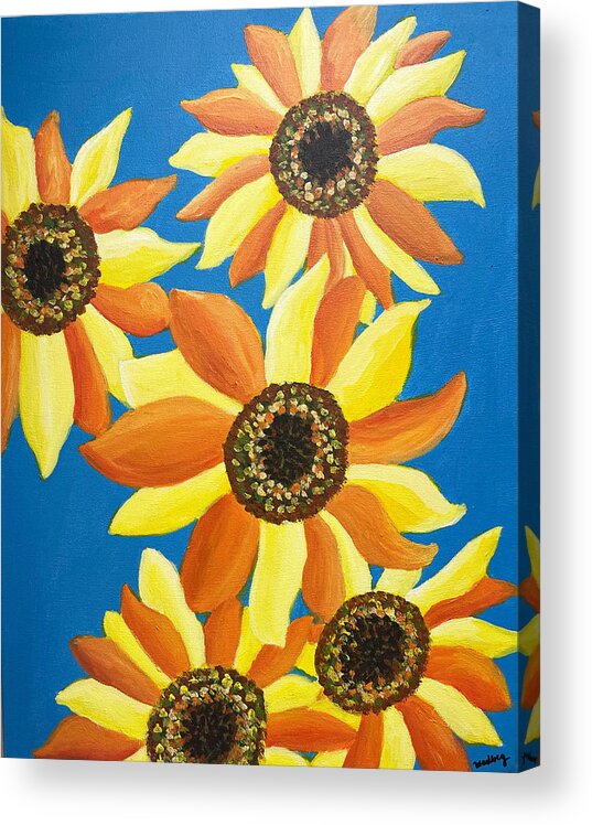 Sunflower Acrylic Print featuring the painting Sunflowers Five by Christina Wedberg