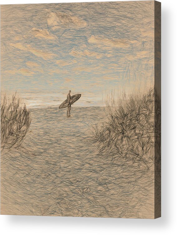 Surfer Acrylic Print featuring the digital art Surfer Sketch by Alison Frank
