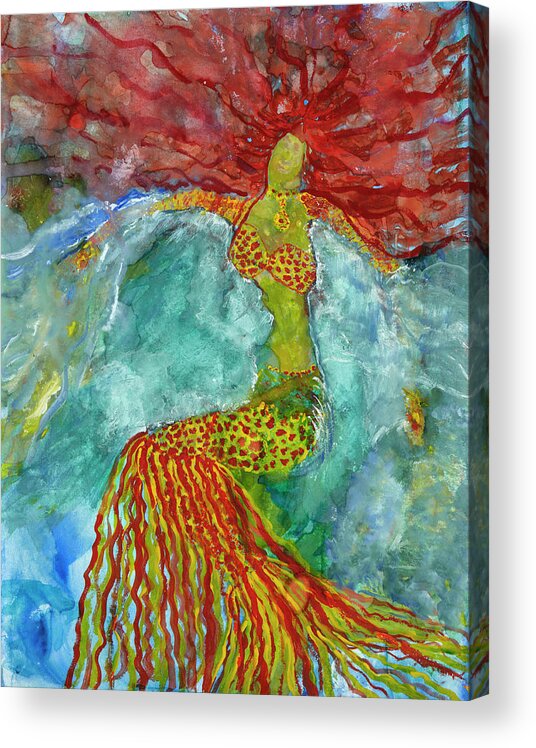Mermaid Acrylic Print featuring the painting Swept Away by Tessa Evette