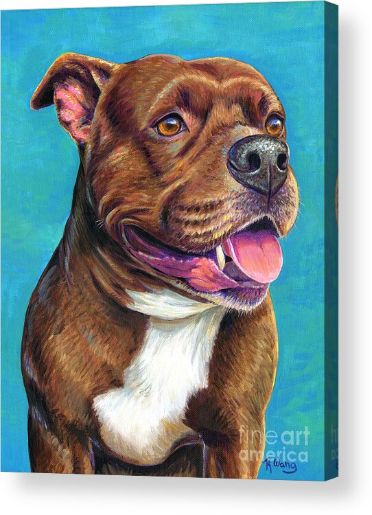 Staffordshire Bull Terrier Acrylic Print featuring the painting Tallulah the Staffordshire Bull Terrier Dog by Rebecca Wang