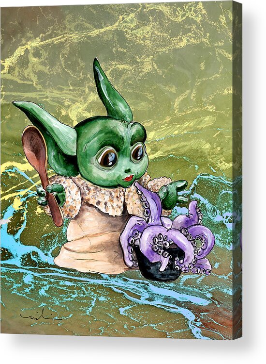 Watercolour Acrylic Print featuring the painting The Child Yoda 05 by Miki De Goodaboom
