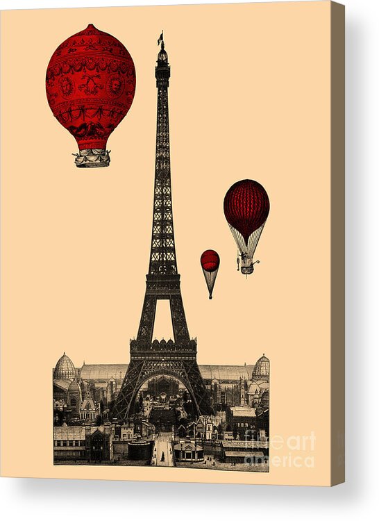 Eiffel Acrylic Print featuring the digital art The Eiffel Tower With Red Balloons by Madame Memento