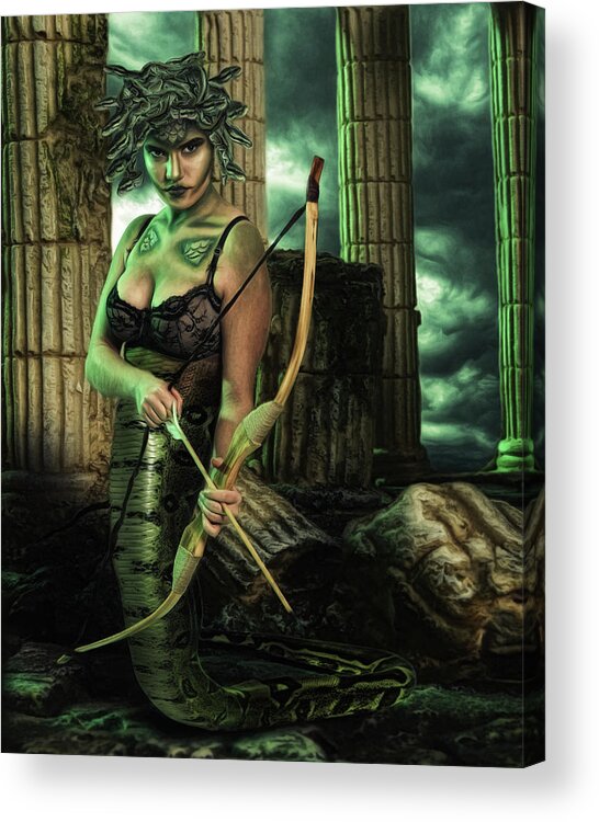 Medusa Acrylic Print featuring the digital art The Gorgon by Brad Barton