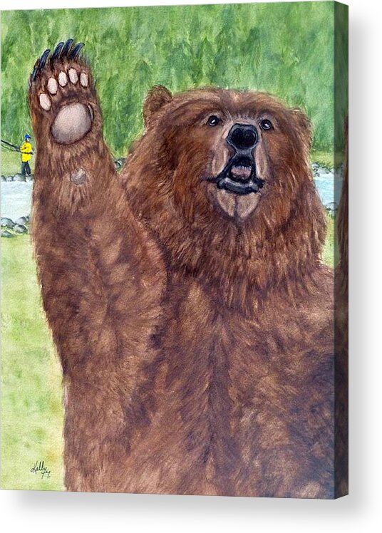 Grizzly Bear Acrylic Print featuring the painting The Grizzly Wave by Kelly Mills