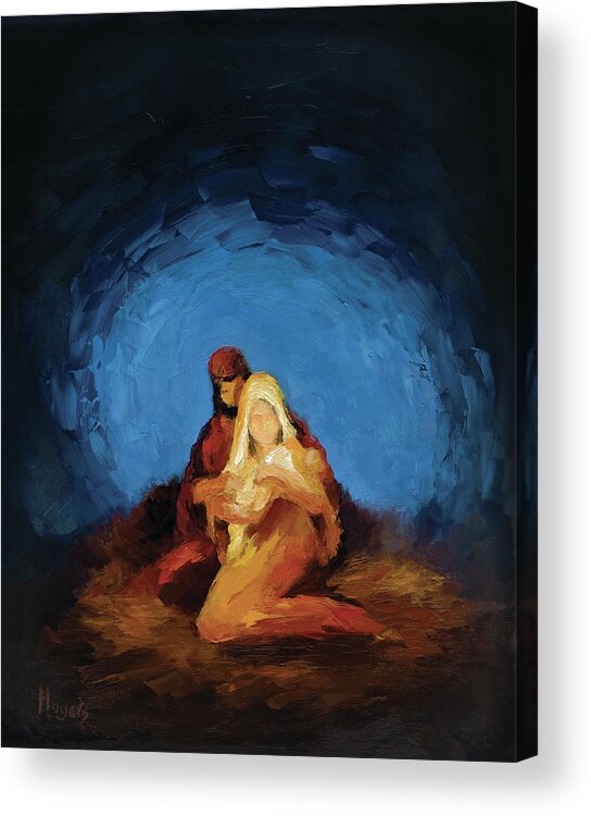Mary Acrylic Print featuring the painting The Nativity by Mike Moyers