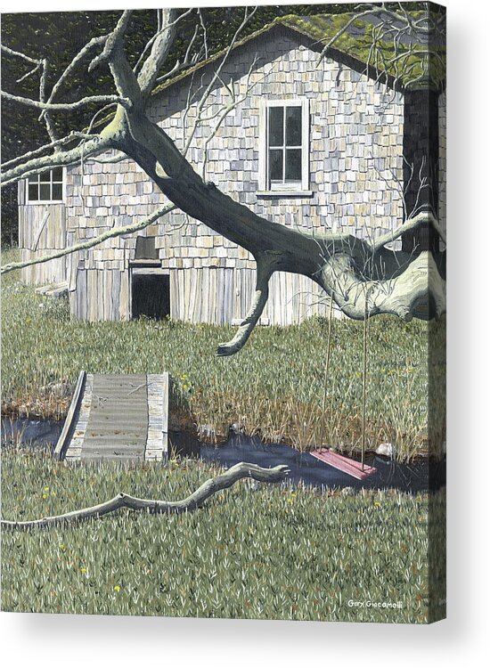 Landscape Acrylic Print featuring the painting The old swing by Gary Giacomelli