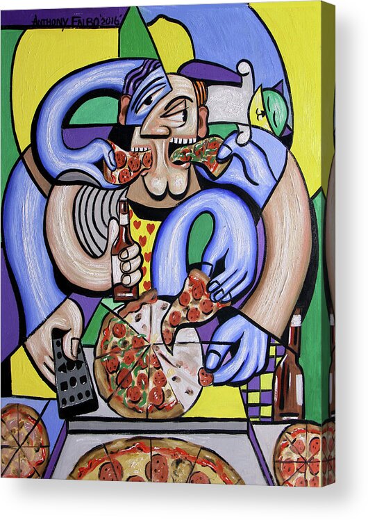 The Pizzaholic Acrylic Print featuring the painting The Pizzaholic by Anthony Falbo