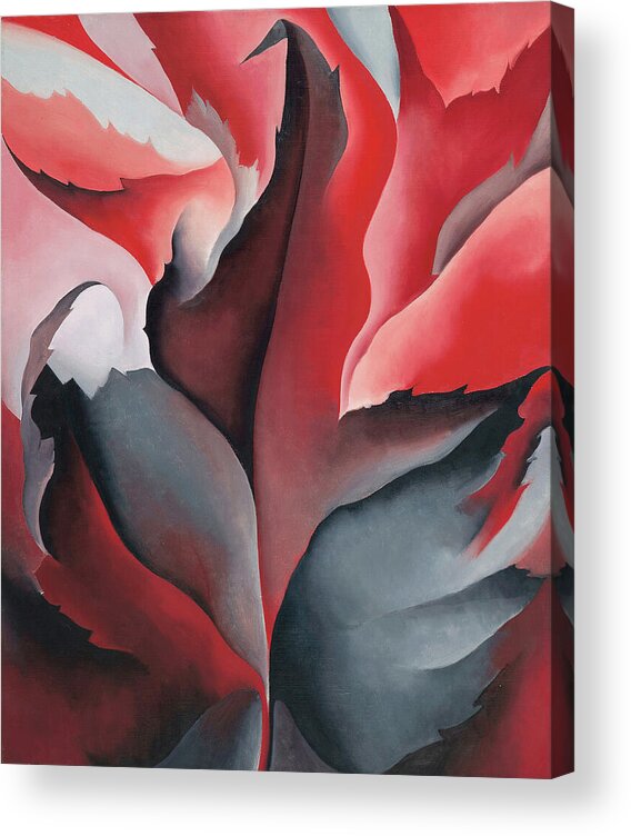 Georgia O'keeffe Acrylic Print featuring the painting The red maple at Lake George - Abstract modernist nature painting by Georgia O'Keeffe