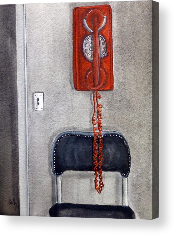 Retro Acrylic Print featuring the painting The Red Phone by Kelly Mills