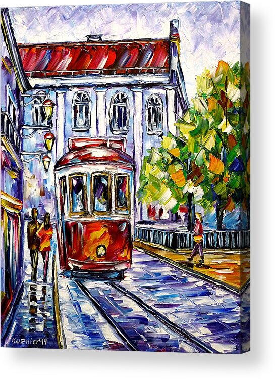 Lisboa Acrylic Print featuring the painting The Red Trolley Of Lisbon by Mirek Kuzniar