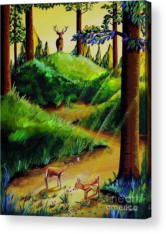 Deer Acrylic Print featuring the painting The Two Fawns by Cindy Thornton