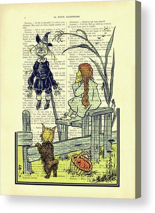 The Wizard Of Oz Acrylic Print featuring the digital art The Wizard of Oz Dorothy, the Tin Man and Toto by Madame Memento