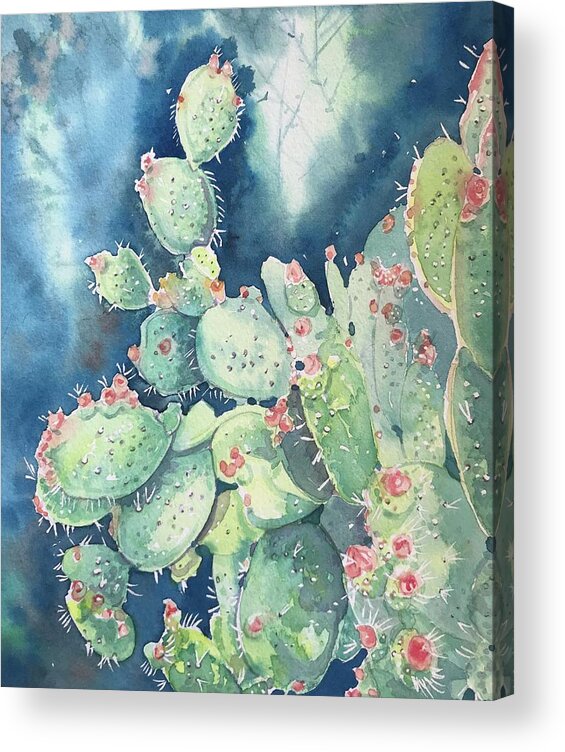 Malibou Lake Acrylic Print featuring the painting Topanga prickly Pear Cactus by Luisa Millicent