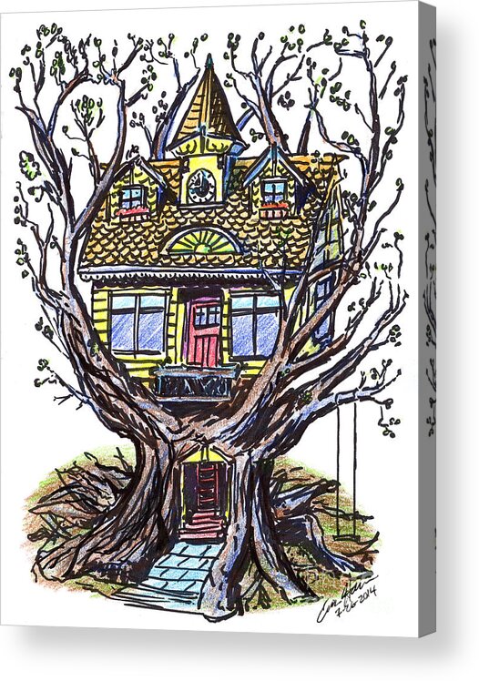 Treehouse Acrylic Print featuring the drawing Treehouse by Eric Haines