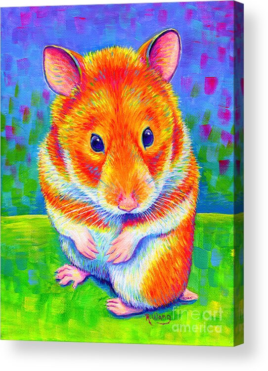 Hamster Acrylic Print featuring the painting Tumbleweed - Colorful Rainbow Hamster by Rebecca Wang