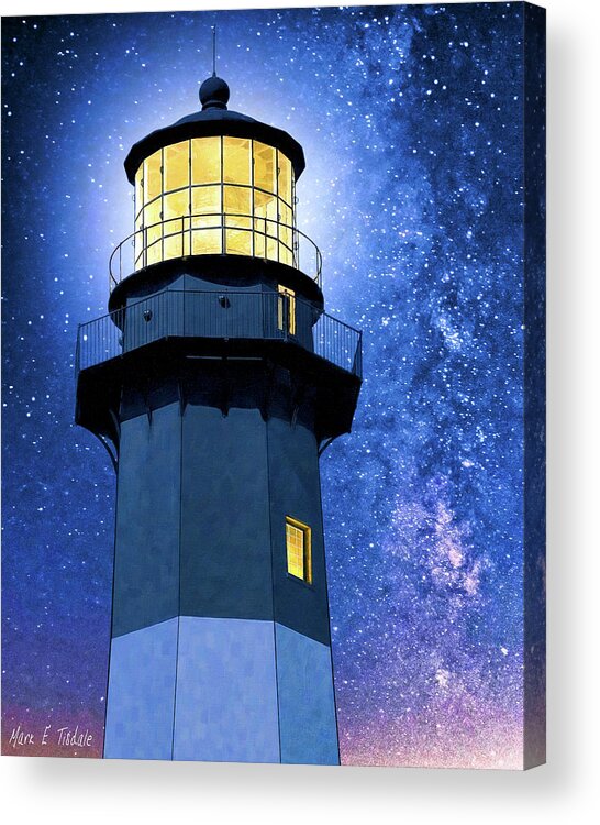 Georgia Acrylic Print featuring the mixed media Tybee Lighthouse At Night by Mark Tisdale