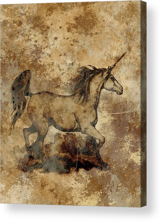 Unicorns Acrylic Print featuring the mixed media Unicorn Memories Forge Ahead Number 3 by Renee Forth-Fukumoto