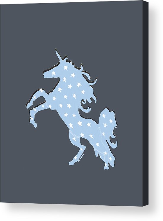 Unicorn Acrylic Print featuring the mixed media Unicorn Power in Light Blue by Ali Baucom