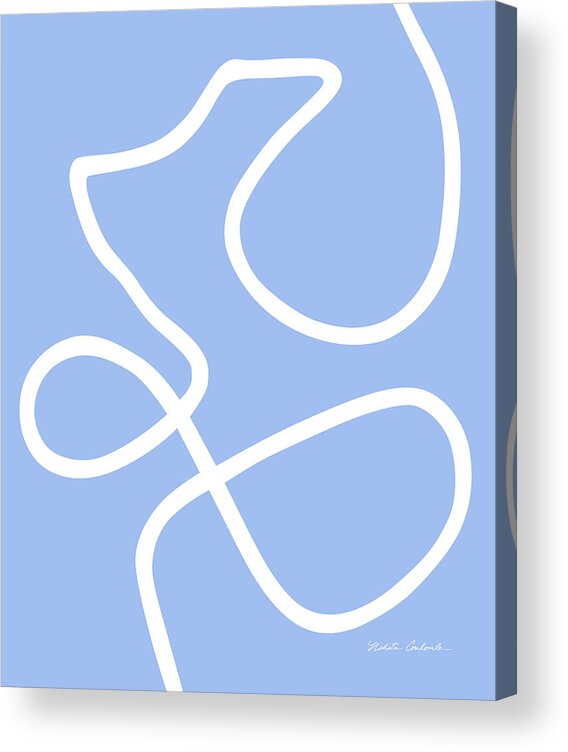 Nikita Coulombe Acrylic Print featuring the painting Untitled X white line on periwinkle background by Nikita Coulombe
