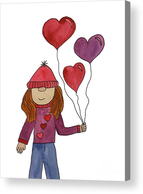Valentine's Day Acrylic Print featuring the mixed media Valentine's Day Girl Gnome by Lisa Neuman