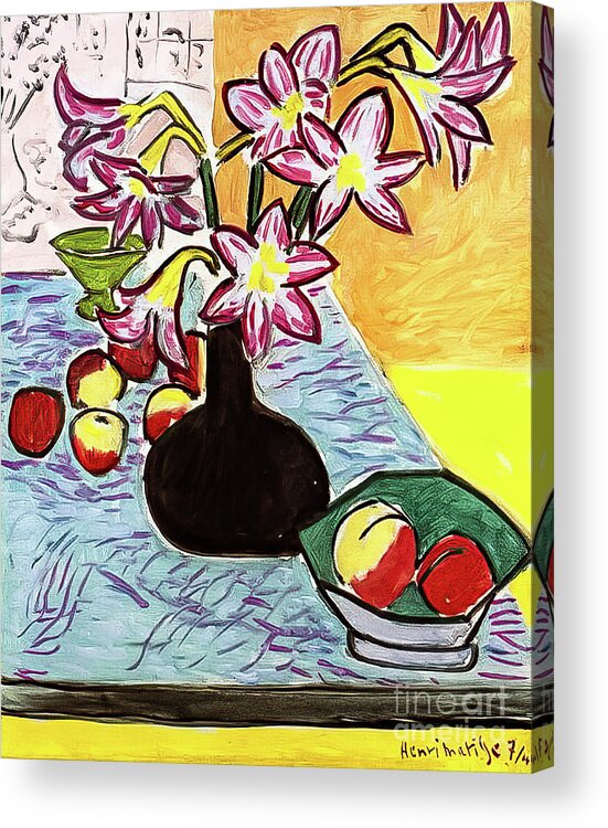 Vase Acrylic Print featuring the painting Vase of Amaryllis by Henri Matisse 1941 by Henri Matisse